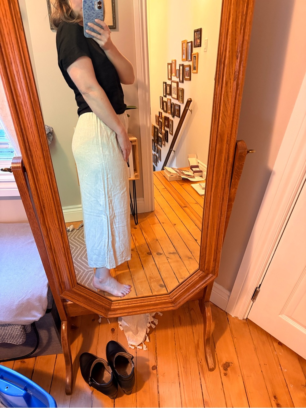 Women's Cream Elastic-Waist Wide-Leg Linen Blend cropped length - Picture 2 of 4